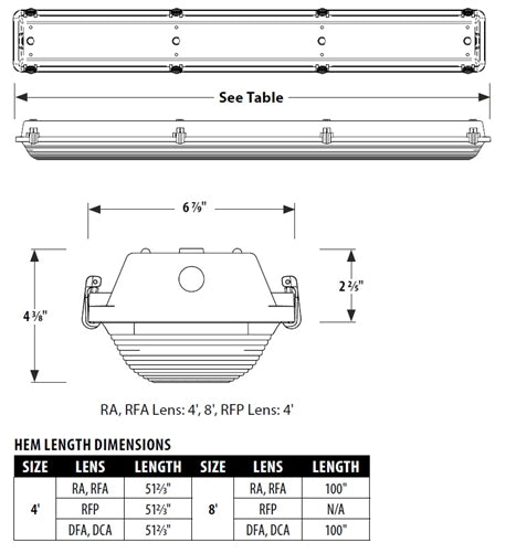 Columbia Lighting HEM4-50VL-RFP-EU-SSL 4' LED Hazardous Enclosed and Gasketed Fiberglass Extreme Environment, 5000K, Very High Lumen Output, Ribbed Frosted Polycarbonate, 120-277V, Stainless Steel Tamper Resistance Ready Latches