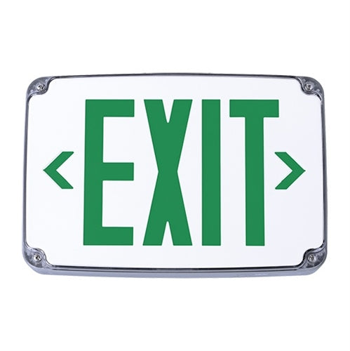 Compass Lighting CEWSGE Wet Location LED Emergency Exit, 120V-277V, Single-Face, Wall, End or Ceiling Mounted, Green Letters, with Battery