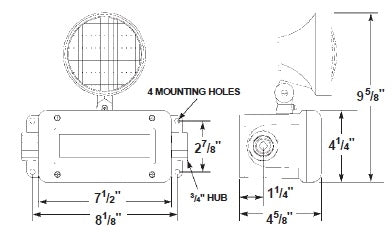 Dual-Lite C1D2R-6V12W Class 1 Division 2 Hazardous Location Emergency Light, 6V, 12W, Single Head, Left Side Hub