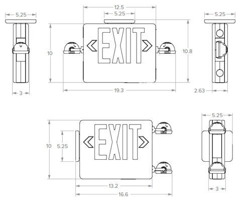 Dual Lite EVCHL-U-R-B-12 12W High Lumen Combination Exit/ Emergency Light, Universal Single/ Double Face, Red Letter, Black Finish