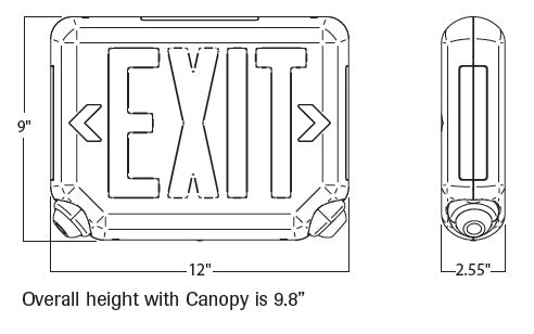 Dual-Lite EVCURWD Architectural LED Exit and Emergency Light, Universal Face, Red Letters, White Finish, Damp Listed, No Self-Diagnostics