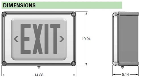 Dual Lite EVE4XRWE Wet Location NEMA Exit Sign, Red Letter, White Finish, Emergency Operation