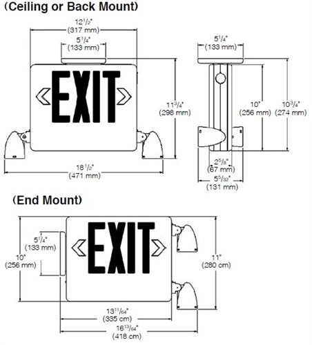 Dual-Lite HCXURWRC12 Side Mount Designer LED Exit Sign and Emergency Light, Universal Face, Red Letters, White Finish, with 12W Remote Capacity, Lighting Heads Included