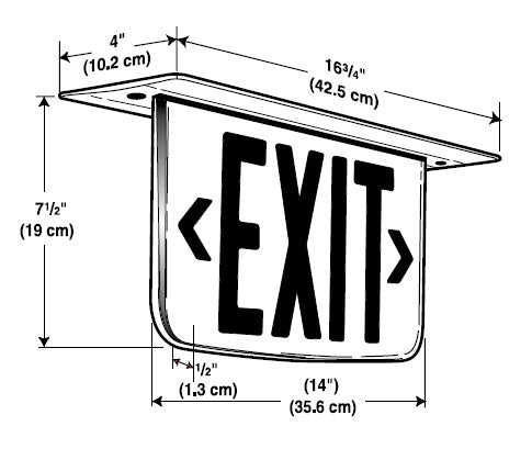 Dual Lite LECSRXNEI Ceiling Mount Architectural Edfe-Lit LED Exit Sign, 120/277V, Single Face, Red Letters, No Arrows, Satin Aluminum Finish, Emergency Operation, Spectron Self-Testing