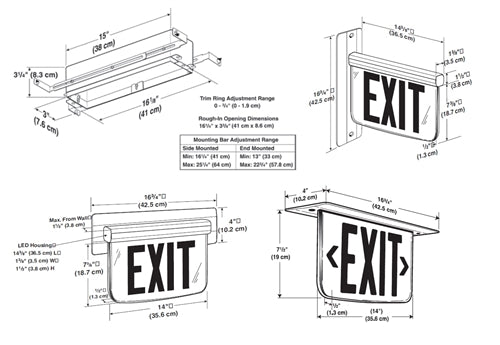 Dual Lite LEWSGXWEIMXK Wall Mount Edge-Lite LED Exit Sign, Single Face, Green Letters, No Arrows, White Finish, Emergency Operation, Spectron Self-Testing, Mirror-Plaque, Recessed Mount