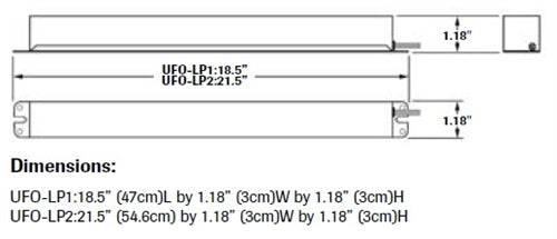 Dual-Lite UFO-LP1 One 21-28W Standard or 24-54W High Output T5; One 32W (4'), 40W (5') or 44W H0 (4') T8 Low Profile Emergency Lighting Fluorescent Lamp; or One 36-55W (4-pin) Long Compact Fluorescent Battery Pack, 120-277V, 390-700 Lumens