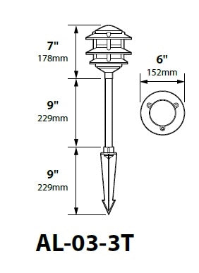 Focus Industries AL-03-3TLED3HTX 12V 3W Omni LED Cast Aluminum 6" 3 Tier Pagoda Hat Area Light, Hunter Texture Finish