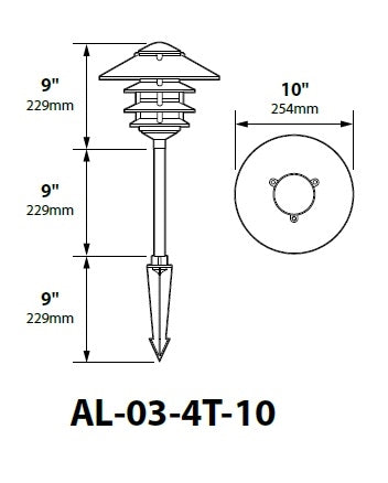 Focus Industries AL-03-4T103LED3ATV 12V 3W Omni LED Cast Aluminum 10" 4 Tier Pagoda Hat Area Light with 3" Base, Antique Verde Finish