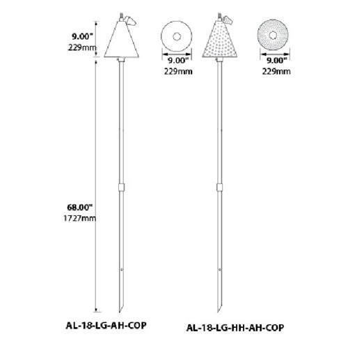 Focus Industries AL-18-LG-AH-L12-COP 12V LED Halogen Tiki Torch Light Area Light, Unfinished Copper