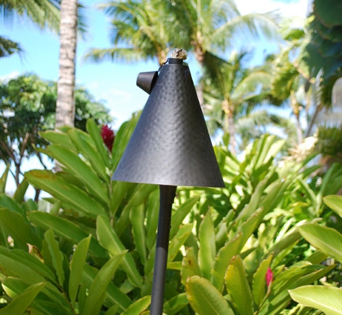 Focus Industries AL-18-SMDM-HH-AH-BB-COP 12V 20W T4 Halogen Hammered Tiki Torch Light, Brass Bamboo Stem Area Light, Unfinished Copper