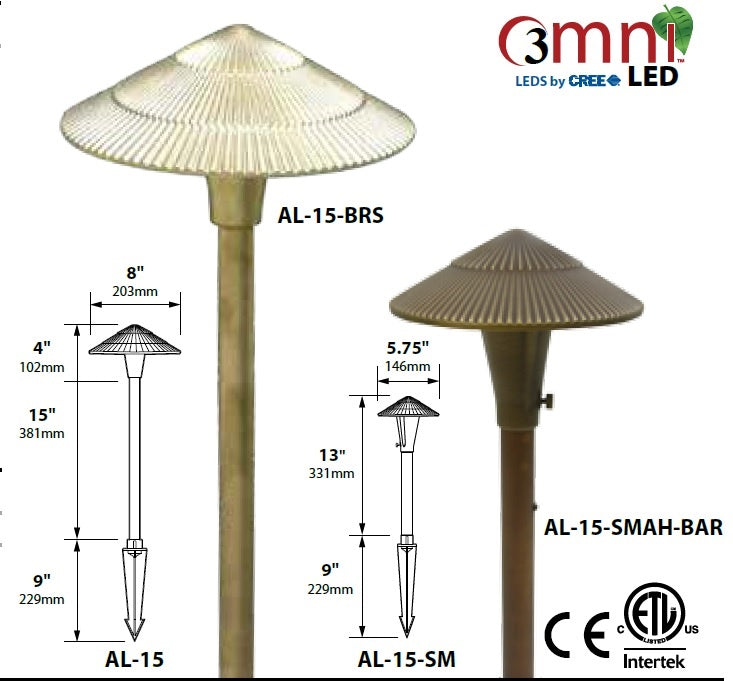 Focus Industries AL15SML12BRS 12V 3W Omni LED 5.75"" Cast Brass Tiki Hat, Brass Finish