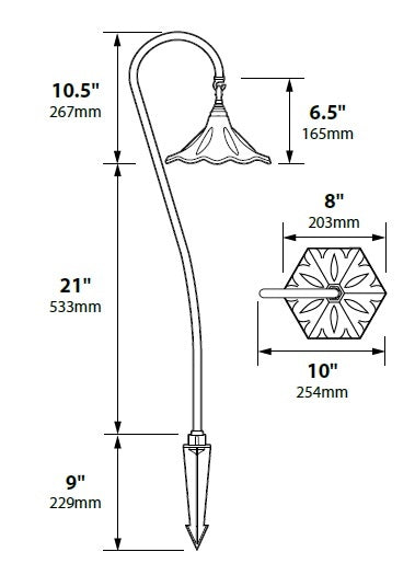 Focus Industries PL12L12CPR 12V 3W Omni LED 8" Cast Aluminum Oriental Hat, Chrome Powder Finish
