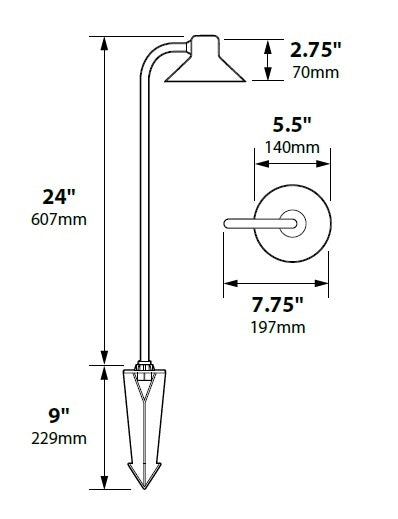 Focus Industries PL16L12CAV 12V 3W Omni LED 5.5" Spun Copper Bell Path Light with Copper Side Mount, Copper Acid Verde Finish