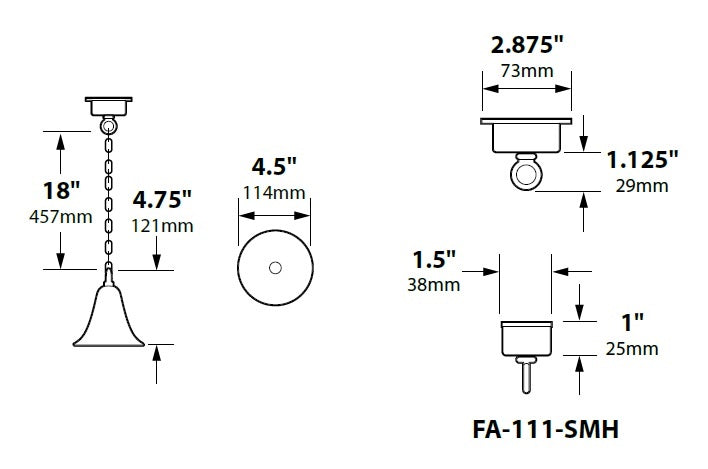 Focus Industries SL05L12WBR 3W Omni LED Spun Aluminum Hanging Bell Step Light with Brass Chain and J-Box, Weathered Brown Finish