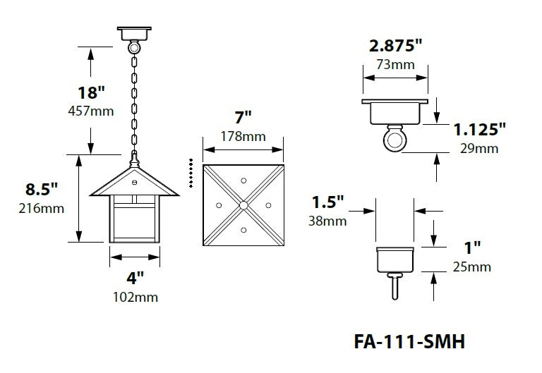 Focus Industries SL12L12BAR 3W Omni LED Brass Hanging Lantern Step Light with Brass Chain, Brass Acid Rust Finish