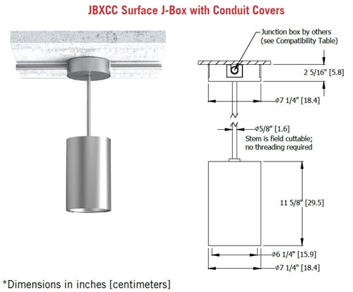 Gotham EVO6PC 27/15 MD MVOLT GZ10 JBXCC PCAN S4 BR DBL 6" LED Pendant Stem Round Cylinder, 2700K, 1500 Lumens, Medium Distribution, 120-277V, 0-10V Dims to 10%, Integral Driver, Surface J-box, 5 Degrees Stem Canopy, 4' 5/8" Stem, Matte Black