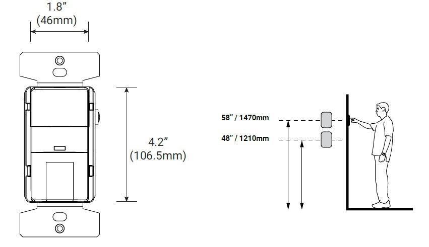 Greengate OSW-P-1001-MV-LA Single Level Wall Switch Sensor (Ground Required), 180 Degree and 1000 Sq Ft Coverage, 120-277V, Light Almond