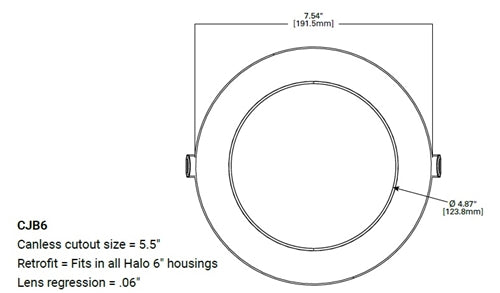Halo Recessed CJB6099FS1EMWR-6PK 6" 2-in-1 Installation Canless LED Downlight, 900 Lumens, Field-Selectable CCT 2700/3000/3500/4000/5000K, 90 CRI, 120V LE/TE Phase Cut Dimming to 10%, Integrated JBox, Matte White, 6 Pack