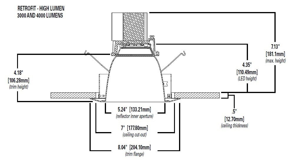 Halo Recessed Commercial HC6R40D010 6" Retrofit Kit for 6-5/8" to 7" Ceiling Cutout, 4000 Lumens, 120-277V, 0-10V, 1%-100% Dimming