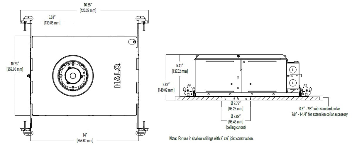 Halo Recessed HL36A20930ED010ICAT 3" Round Shallow Directional IC New Construction LED Housing, 20W, No Optic, 90 CRI, 3000K Color Temperature, 120V Phase Cut 1% Dimming, 120-277V 0-10V 1% Dimming