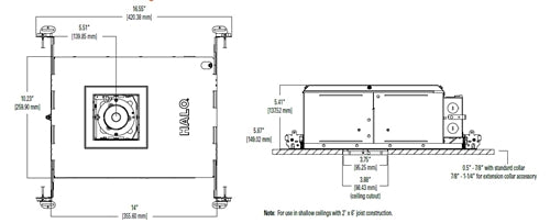 Halo Recessed HL36SA20930ED010ICAT 3" Square Shallow Directional IC New Construction LED Housing, 20W, No Optic, 90 CRI, 3000K Color Temperature, 120-277V, 120V Phase Cut 1% Dimming, 120-277V 1% Dimming