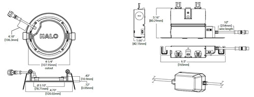 Halo Recessed HLB4069BLE40AWH Smart 4" LED Lens Downlight with Bluetooth Mesh Connectivity and Remote Driver/ Junction Box, 600 Lumens, 90 CRI, Matte White Baffle