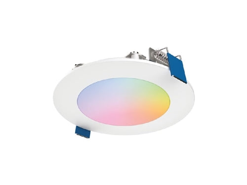 Halo Recessed HLB4069WZRGBWMWR 4" Smart WiFi LED Canless Downlight, 600 Lumens, Full Color + Tuneable White 2200K-6500K, Matte White