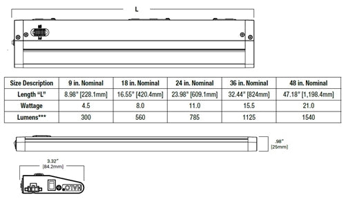Halo Undercabinet HU1109D9SP 9" Dimmable Undercabinet LED, Frosted Lens, 3 selectable color temperatures: 2700K, 3000K and 4000K, 90 CRI, White Finish