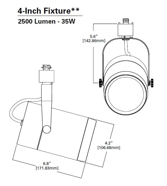 Halo Track Lighting L80825SP9027P 4" LED Single Circuit Cylinder Track Fixture, 2500 Lumens, Spot 90 CRI 2700K, 120V, White