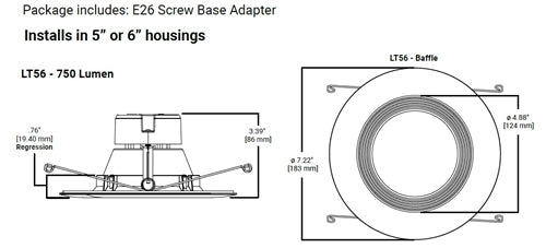 Halo Recessed LT56079FS1EWH 5/6 Inch LED Retrofit Module with Baffle, 750 Lumens, 90 CRI, 2700K, 3000K, 3500K, 4000K, 5000K Selectable CCT, Phase Cut 10% Dimming, Matte White