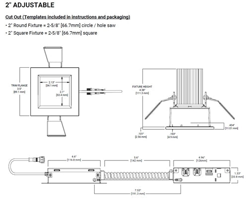 Halo Recessed ML2ALSFS1ESMB 2" Square Smooth LED Adjustable Downlight, Selectable 200/400/550 Lumens, 90 CRI, Selectable CCT 2700/3000/3500/4000/5000K, 5% Phase Cut LE/TE Dimming, 120V 60Hz, Matte Black