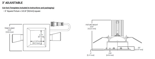 Halo Recessed ML3ALSFS1ESMB 3" Square Smooth LED Adjustable Downlight, Selectable 200/400/550 Lumens, 90 CRI, Selectable CCT 2700/3000/3500/4000/5000K, 5% Phase Cut LE/TE Dimming, 120V 60Hz, Matte Black