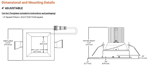 Halo Recessed ML4ALSFS1ESMB 4" Square Smooth LED Adjustable Downlight, Selectable 200/400/550 Lumens, 90 CRI, Selectable CCT 2700/3000/3500/4000/5000K, 5% Phase Cut LE/TE Dimming, 120V 60Hz, Matte Black