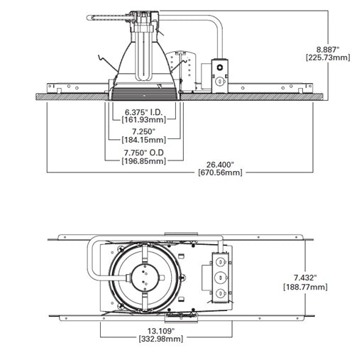 Halo Recessed PD6V142REM 6" 26W DTT or 26/32/42W TTT New Construction or Remodel CFL Lens Downlight, Non-IC Type Housing, 120-277V, With Emergency Battery Ballast