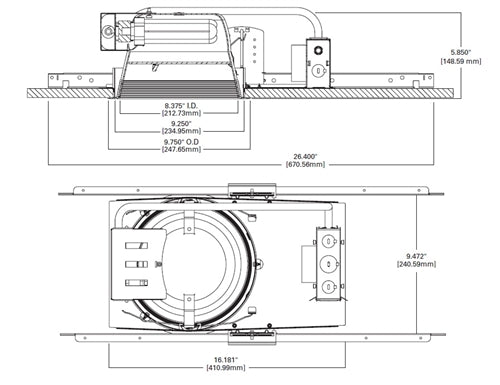 Halo Recessed PD8H242E 8" (2) 26W DTT or (2) 26/32/42W TTT New Construction or Remodel CFL Lens Downlight, Non-IC Type Housing, 120-277V, With Emergency Battery Ballast