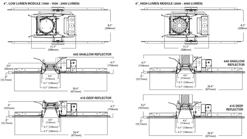 Halo Recessed Commercial PRS4FS12D010 4" New Construction LED Housing, 1000-2000 Lumens, 120-277V 50/60Hz, 0-10V, 100% to 1% dimming