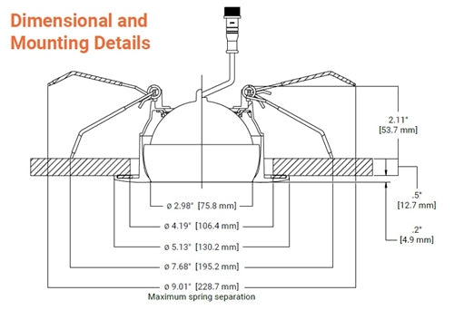 Halo Recessed RA4069S1EWHDMR 4" All-Purpose LED Adjustable Gimbal, 600 Lumens, 90 CRI, White Tuning, Field Selectable 2700K, 3000K, 3500K, 4000K, or 5000K, 120V 60Hz, LE & TE Phase Cut 5% Dimming, Direct Mount