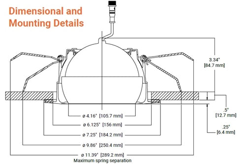 Halo Recessed RA6069S1EWHDMR 6" All-Purpose LED Direct Mount Adjustable Gimbal with Remote Driver/Junction Box, 600 Lumens, 90 CRI, White Tuning, Field Selectable 2700K, 3000K, 3500K, 4000K, or 5000K, 120V 60Hz, LE & TE Phase Cut 5% Dimming