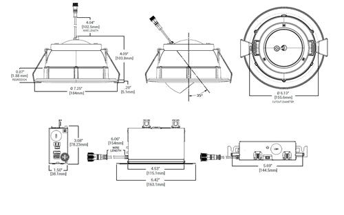 Halo Recessed RAWZC610 6" Smart Wi-Fi Recessed Baffle Adjustable Gimbal Canless LED Downlight Connected by WiZ Pro, 1000 Lumens, 90 CRI, Full Color, Tunable White, 120V, Wireless Dimming to 5%, Matte White