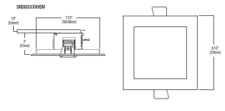 Halo Recessed SMD6S6950WHDM 6" Square LED Direct Mount Downlight, 815 Lumens, 90 CRI, 5000K, White Finish