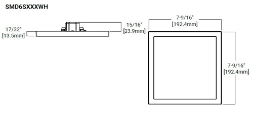 Halo Recessed SMD6S69SWH 6" Square LED Surface Mount Downlight, 600 Lumens, 90 CRI, 2700K-5000K Field Selectable CCT, Matte White, 120V