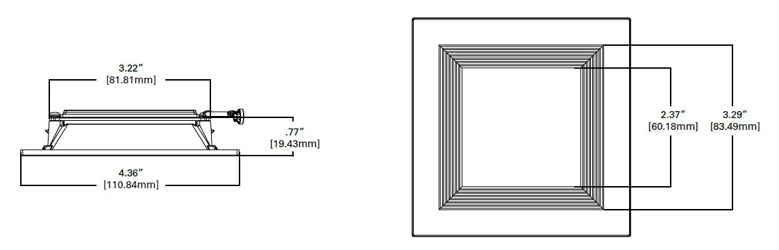 Halo Recessed TLS3R2GWBWF 3.25" Aperture Square Baffle, Lens, Self-Flanged Trim, Micro-Prismatic Lens, Matte White Baffle, Matte White Flange