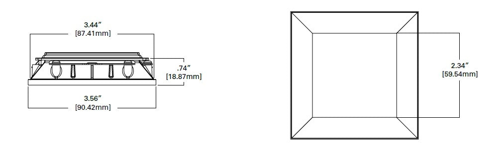 Halo Recessed TLS3RMWRL 3.25" Aperture Square Reflector, Open, Rimless Trim, Matte White Reflector and Flange