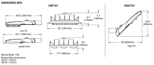 Holophone MGLED P1 30K MVOLT WR LT UN GRSD Mongoose Large LED Roadway and Area Light, 35000 Lumens, 3000K, 120-277V, Wide Roadway Optics. Low Tilt, Universal Mounting, Vitracoat Gray