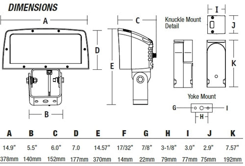 Hubbell Outdoor Lighting FLL-150-5K-U-K 150W LED Yoke Mount Floodlight, 120-277V, Wide Beam Spread, 14665 Lumens, Bronze Finish