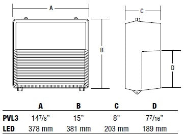 Hubbell Outdoor Lighting PVL3-30LU-4K-BZ 63W Perimaliter LED Wallpack, Polycarbonate Refractor, 30 LEDs, 120-277V, 5337 Lumens, 4000K, Bronze Finish