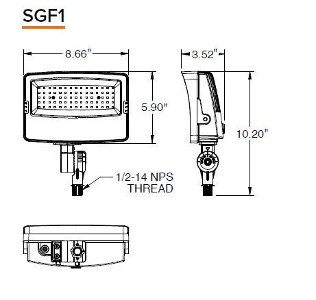 Hubbell Outdoor Lighting SGF1-60-LSCS-UNVC 60W Sling Flood LED, SGF1 Size, Switchable CCT 3000K/4000K/5000K, Knuckle Mount