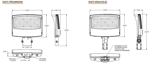 Hubbell Outdoor Lighting SGF3-320-LSCS-UNVC 320W Sling Flood LED, SGF3 Size, Switchable CCT 3000K/4000K/5000K, Knuckle and Trunnion Mount