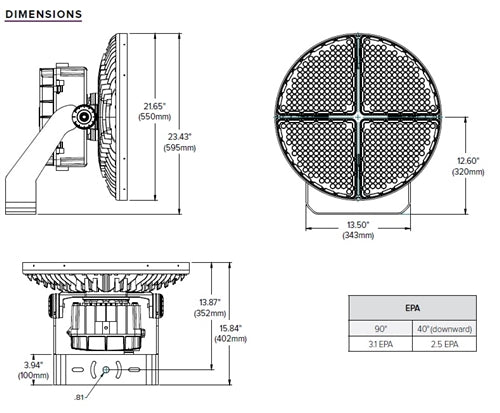 Hubbell Outdoor Lighting TSL-720-4K-UHV-M 740W Turf Sports LED Floodlight, 4000K, 277-480V, 107,968 Lumens, Narrow Flood