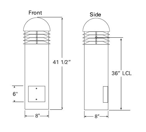 Hydrel 3110C H42 4COB AMBLW MVOLT SYM LP BZ LED Louvered Round Bollard Dome Top, 4COB Lamp Type, Limited Wavelength Amber 591 Nanometers, 120-277V, Symmetrical Distribution, Black